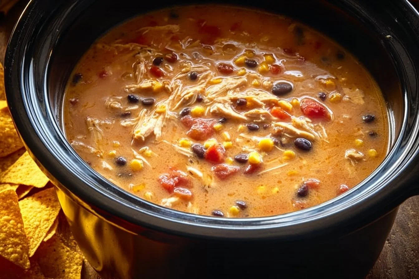 Crockpot Chicken Tortilla Soup 4 Bowl of Crockpot Chicken Tortilla Soup with fresh toppings