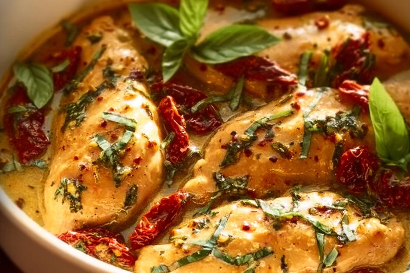Crockpot Marry Me Chicken with creamy sauce and herbs in a slow cooker.