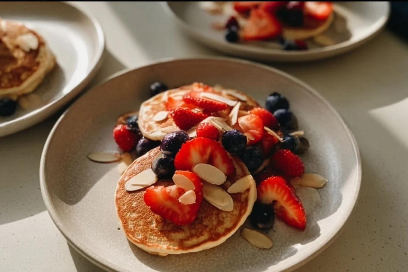 Delicious Pancakes with Berries and Almonds