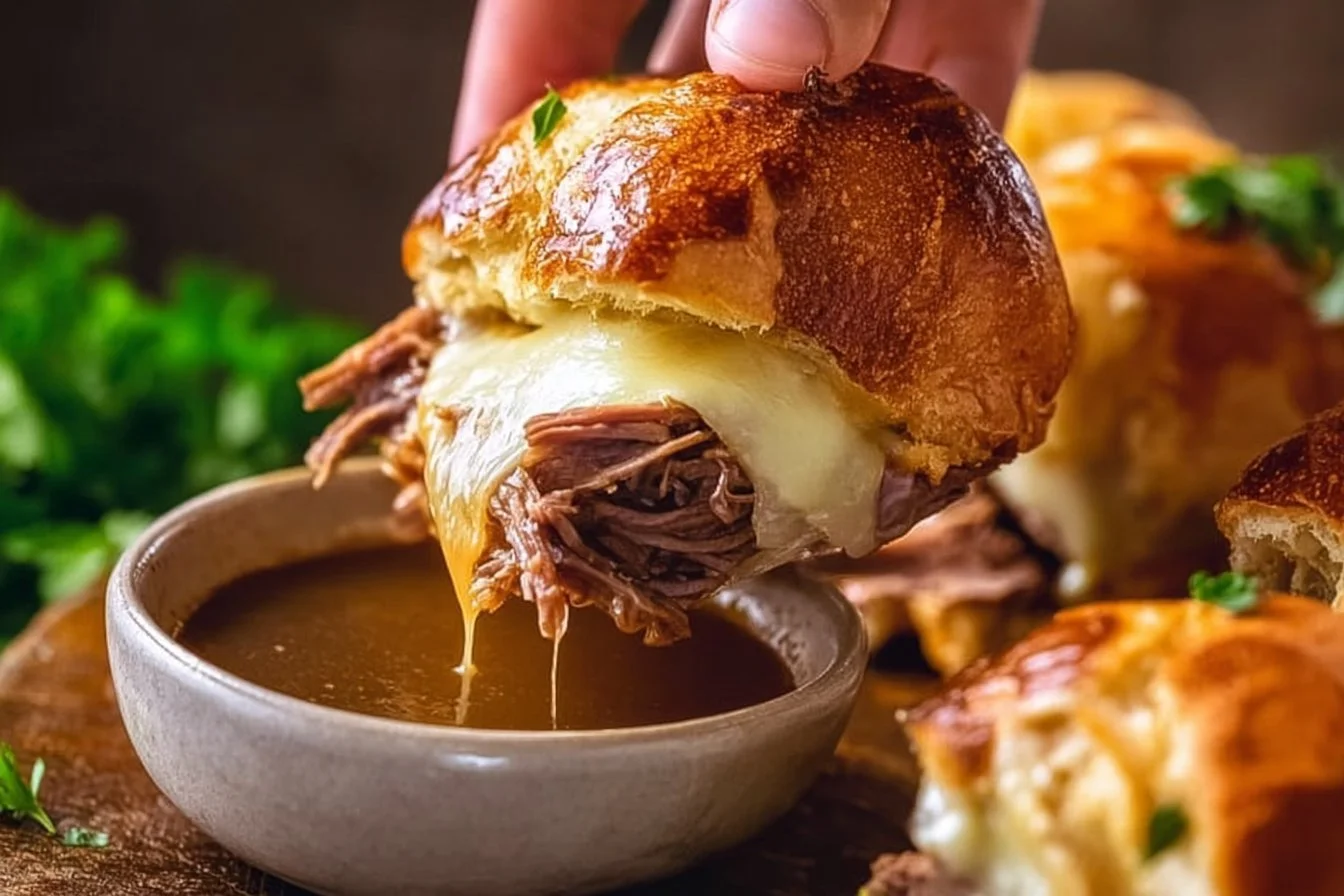 Delicious easy French Dip Sliders served with dipping sauce