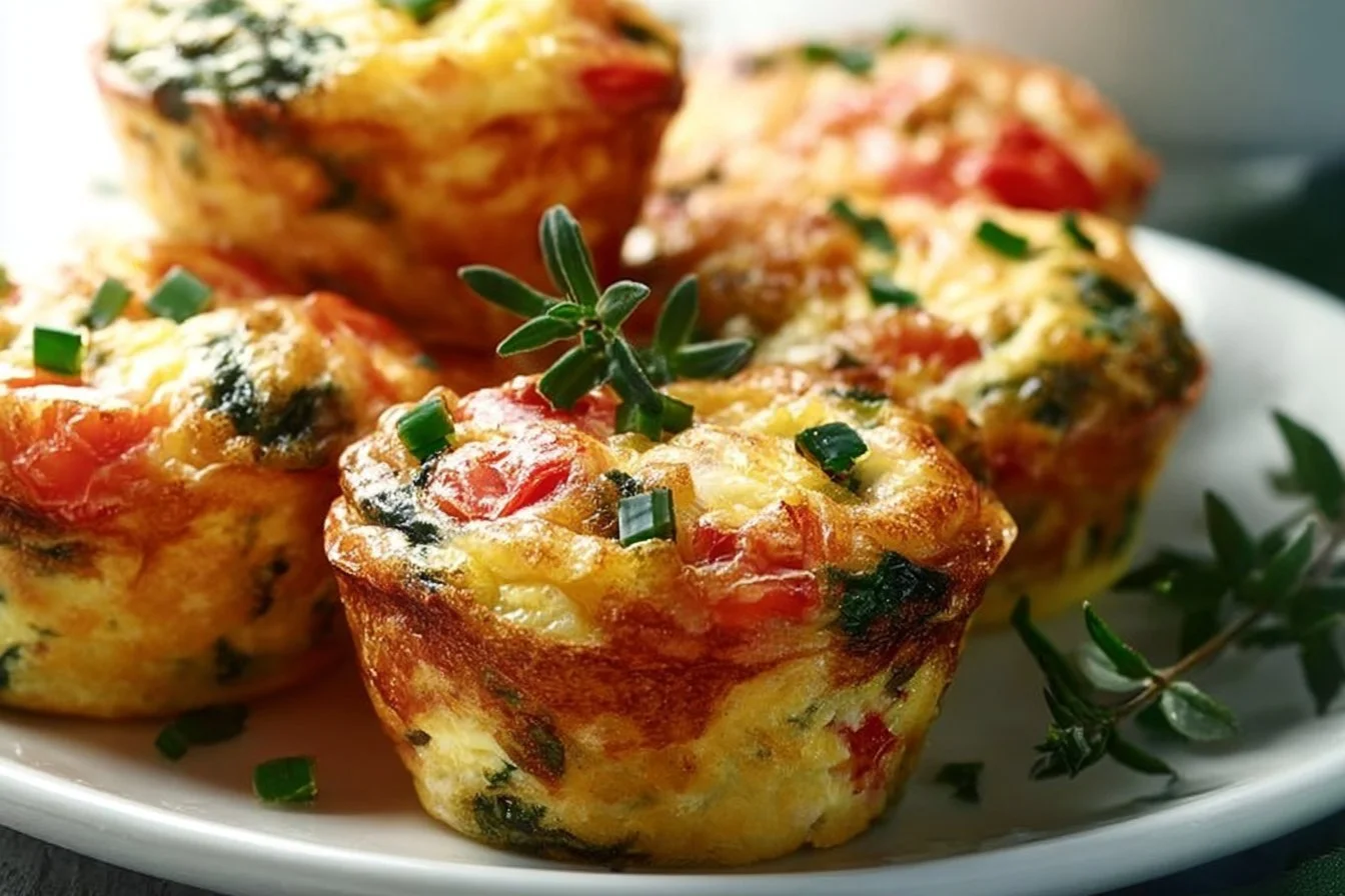 Easy high protein egg muffins baked in muffin tin with vegetables