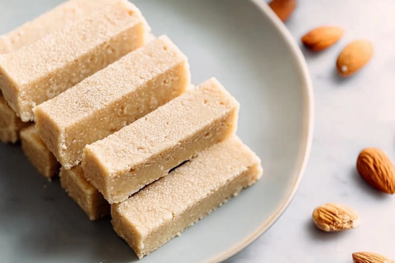 Easy Protein Bars 5 Homemade easy protein bars with nuts and chocolate on a plate