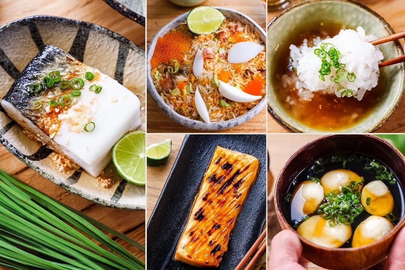 Egg Over Rice 4 A delicious bowl of egg over rice topped with green onions and sesame seeds.