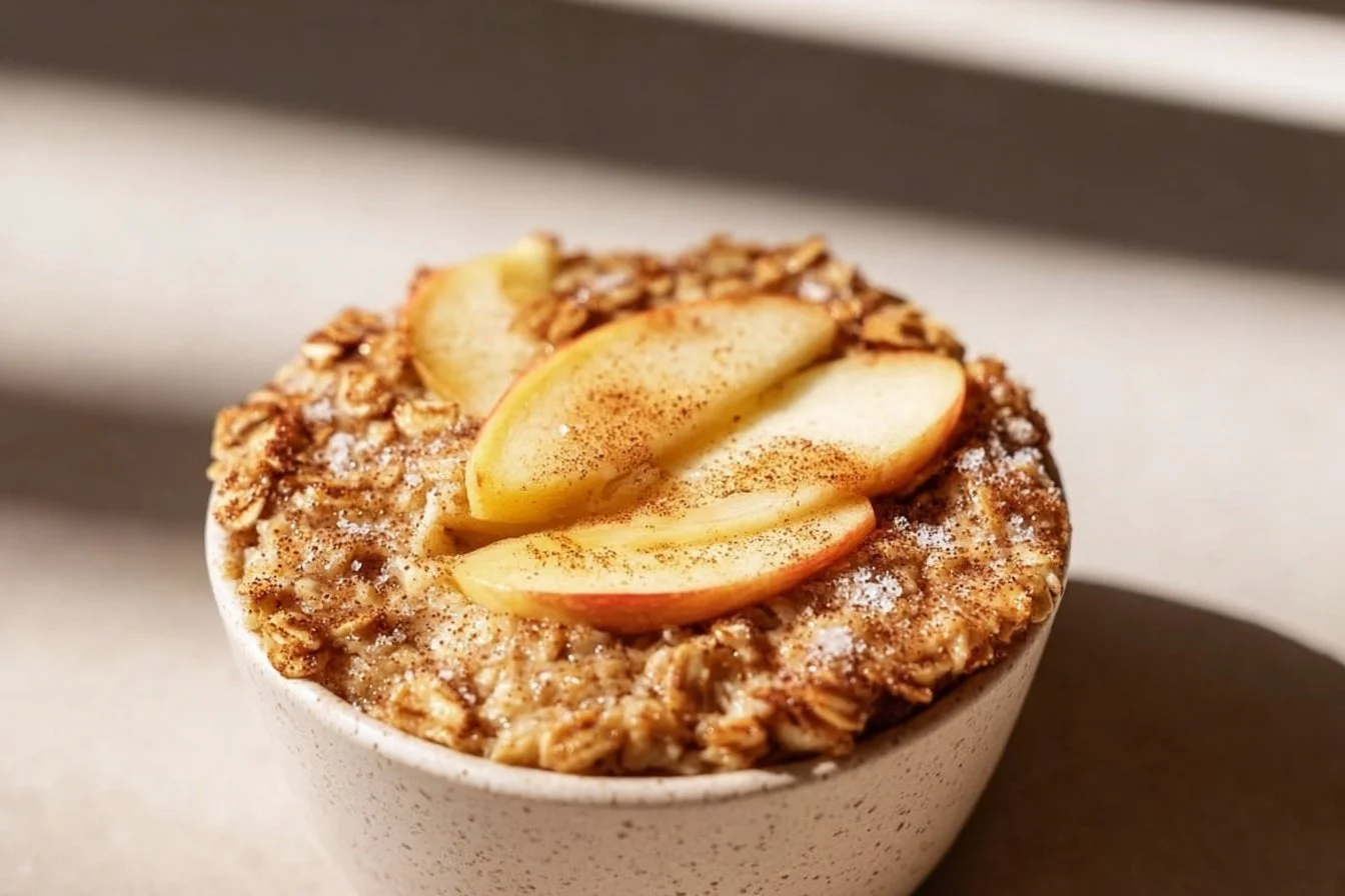 Fluffy baked apple cinnamon oatmeal cups served on a plate