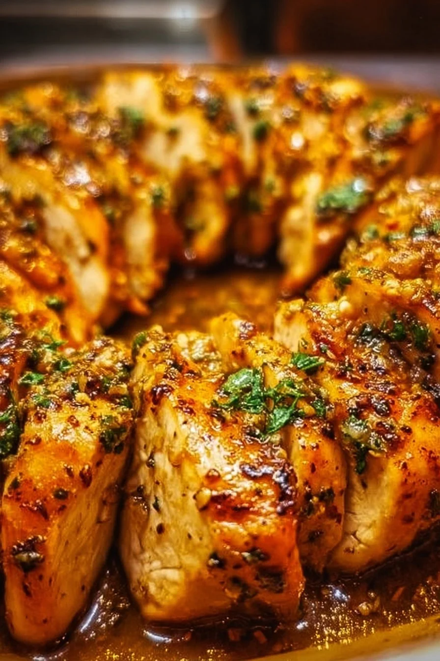 Delicious Garlic Butter Chicken served with herbs and spices on a plate