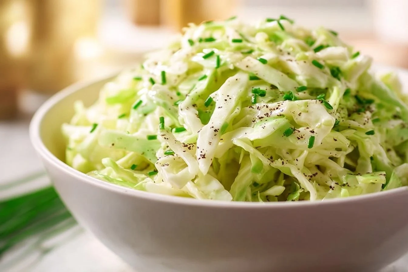 Bowl of German coleslaw dressing made with fresh ingredients