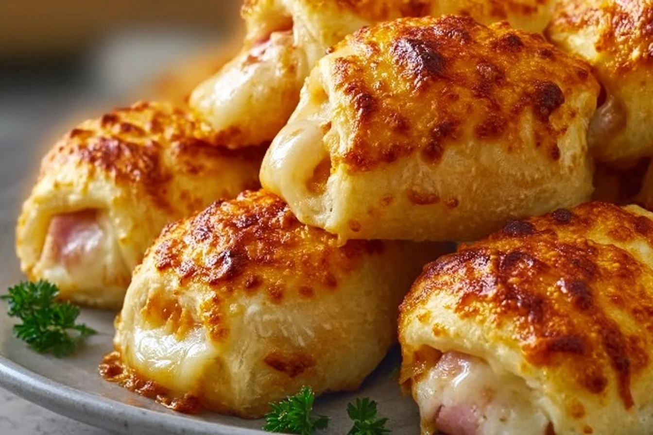 Ham & Cheese Puff Pastry Rolls 4 Ham & Cheese Puff Pastry Rolls on a serving plate