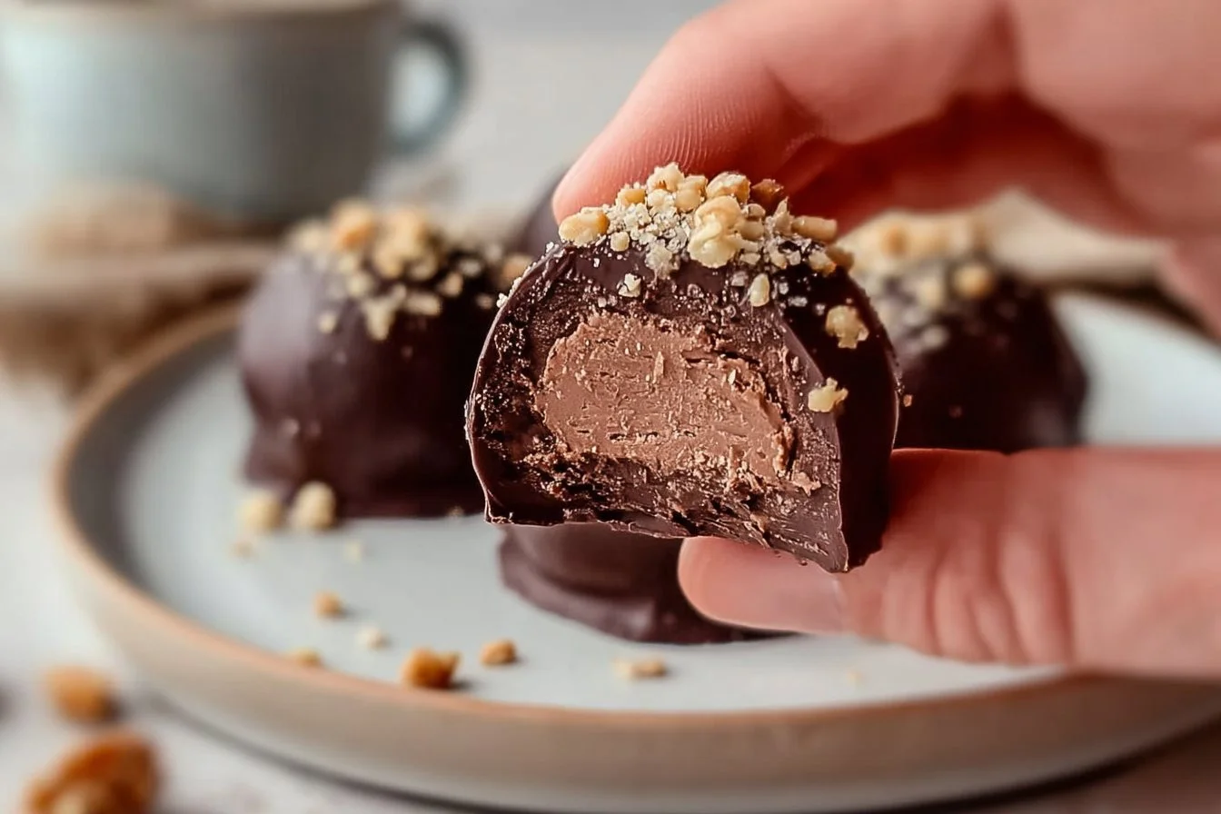 High protein double chocolate frozen yogurt bites, a healthy and delicious snack.