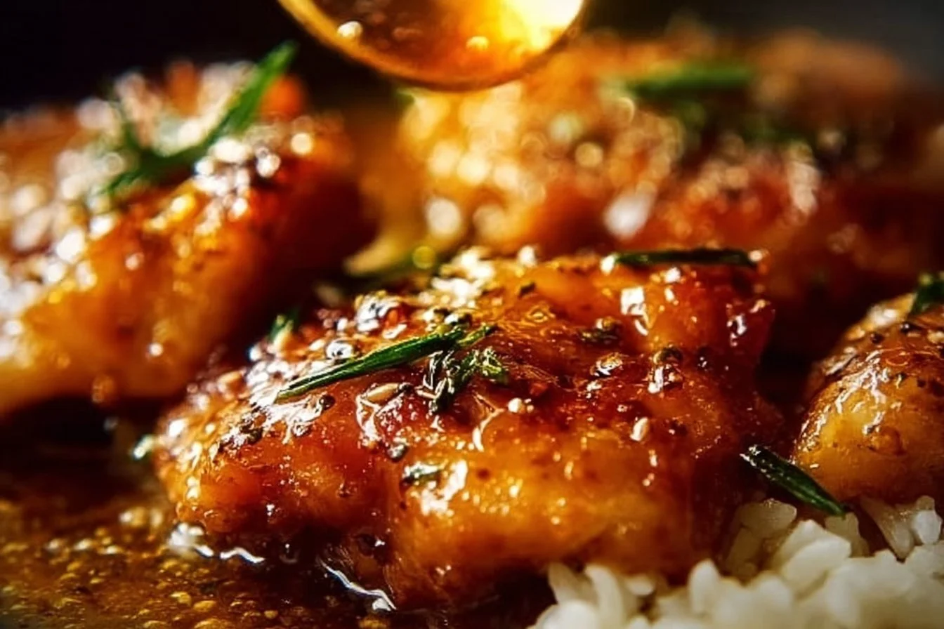 Honey Garlic Chicken Thighs glazed with sweet honey and garlic sauce