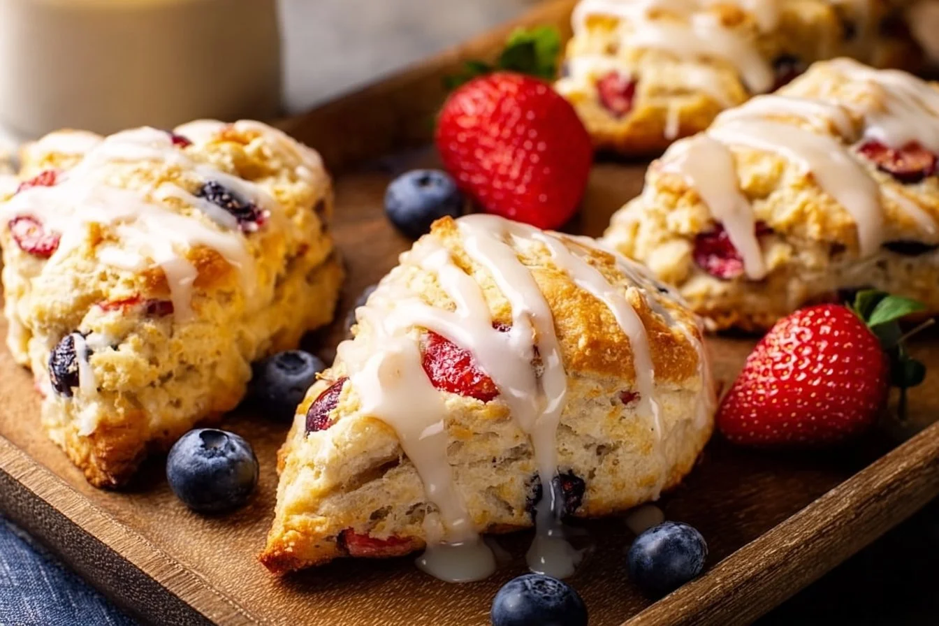 Delicious strawberry blueberry scones fresh out of the oven