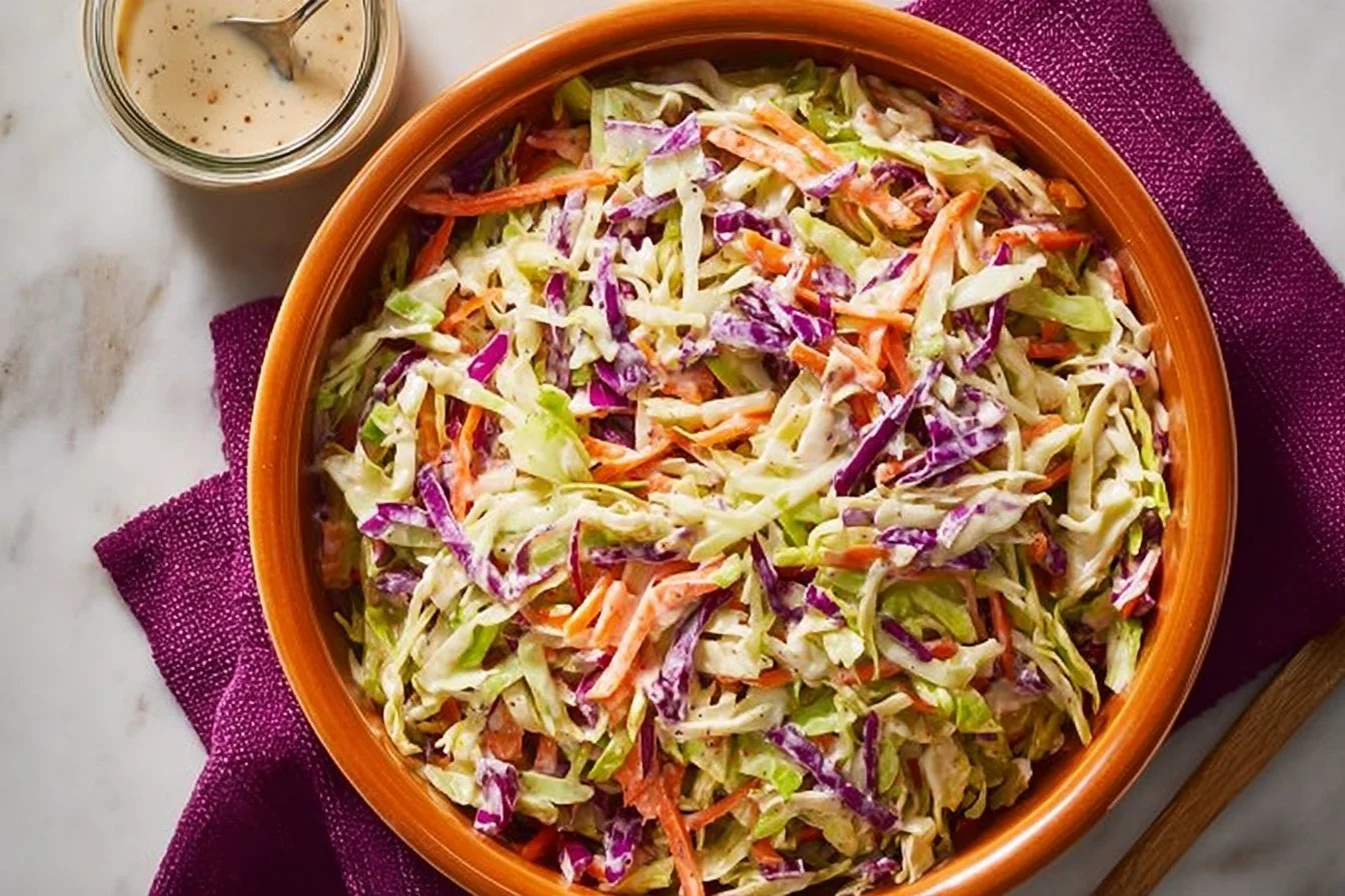 Keto Coleslaw Dressing 5 Bowl of Keto Coleslaw with creamy dressing and fresh vegetables