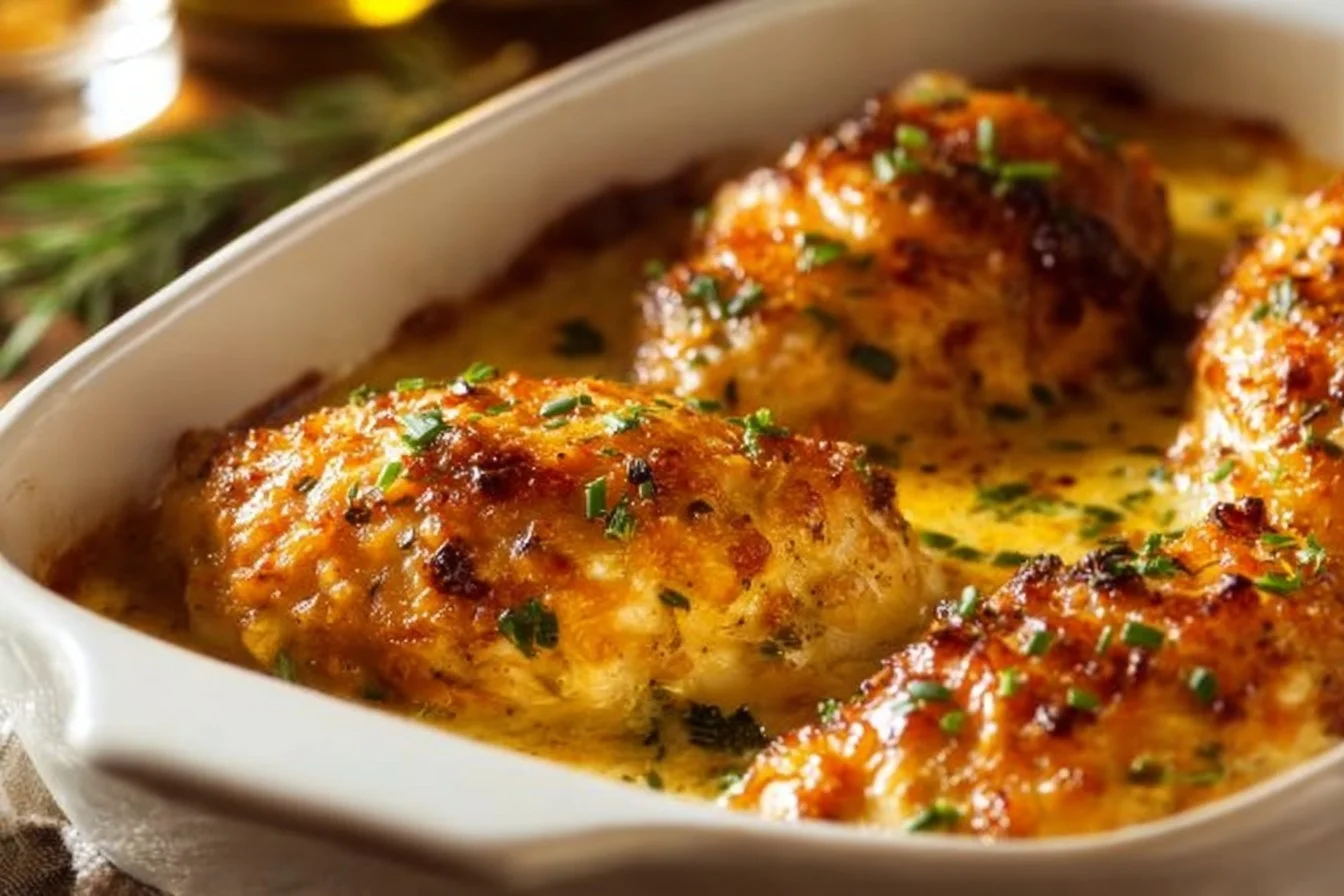 Oven-baked tender chicken served with herbs and spices