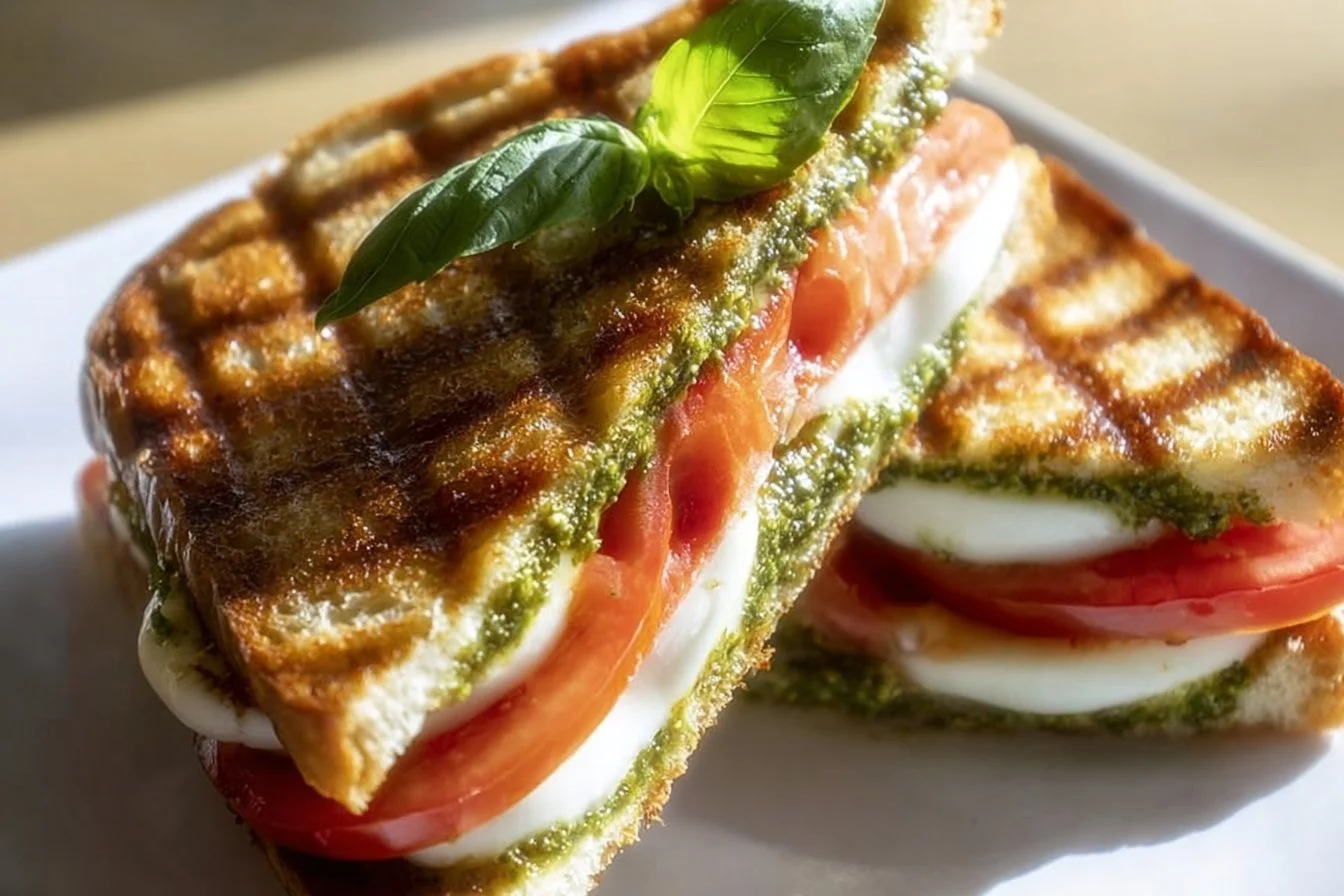 Delicious Pesto Grilled Cheese sandwich with melted cheese and fresh pesto