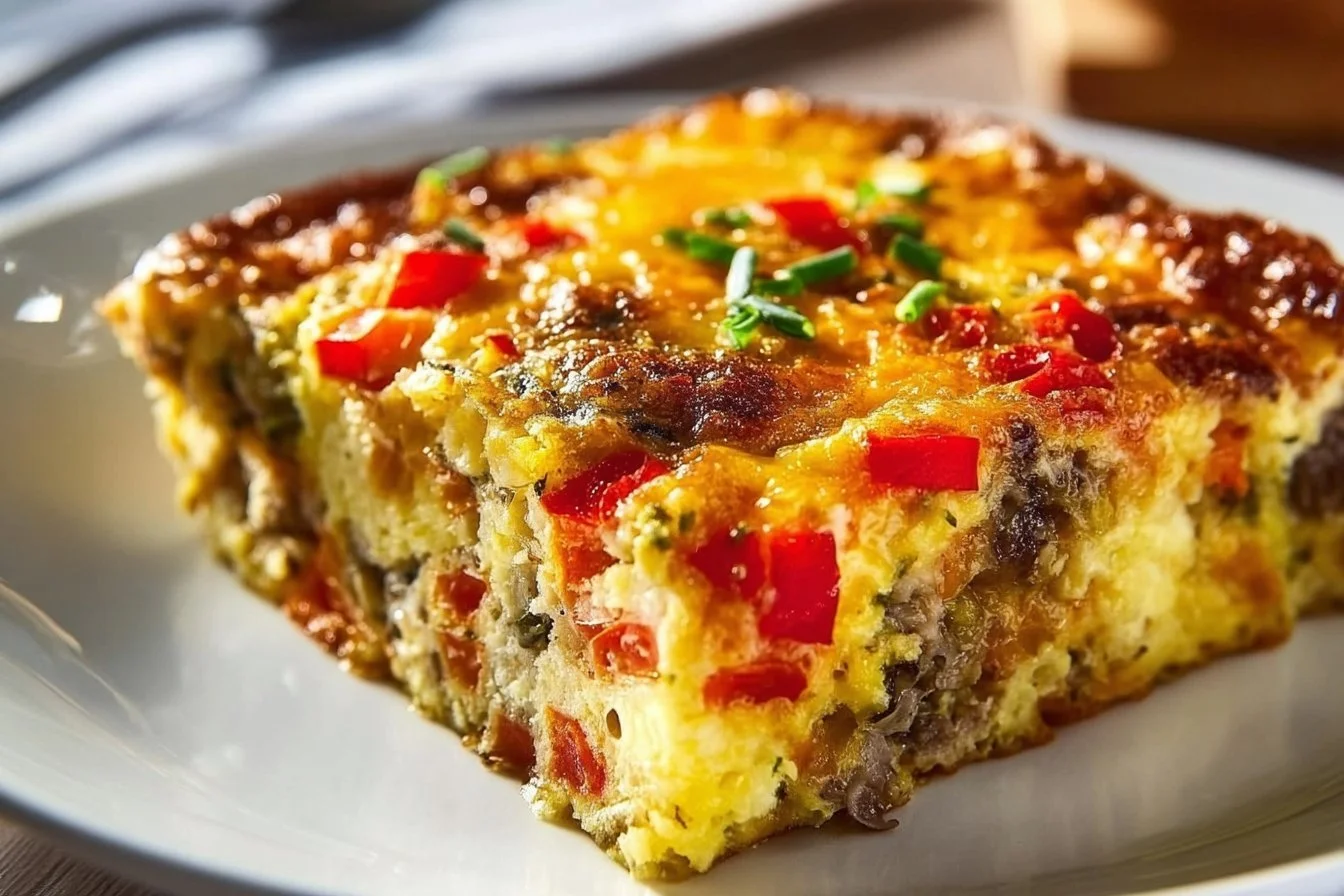Delicious Pioneer Woman breakfast casserole served on a plate