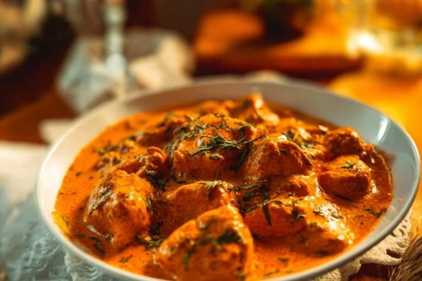 Rustic Hungarian Paprika Chicken served in creamy tomato sauce