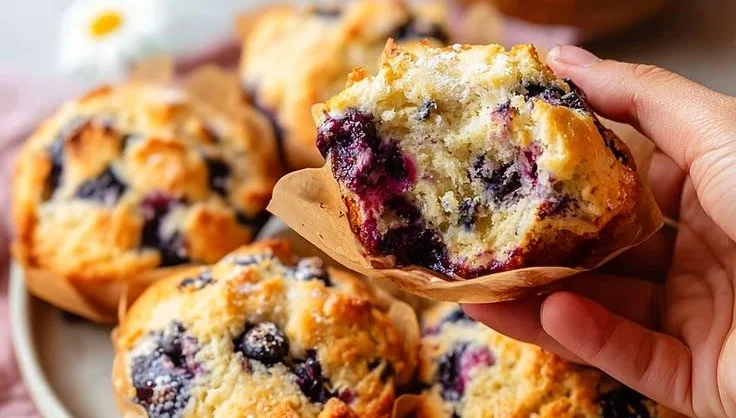 Simple Sourdough Blueberry Muffins