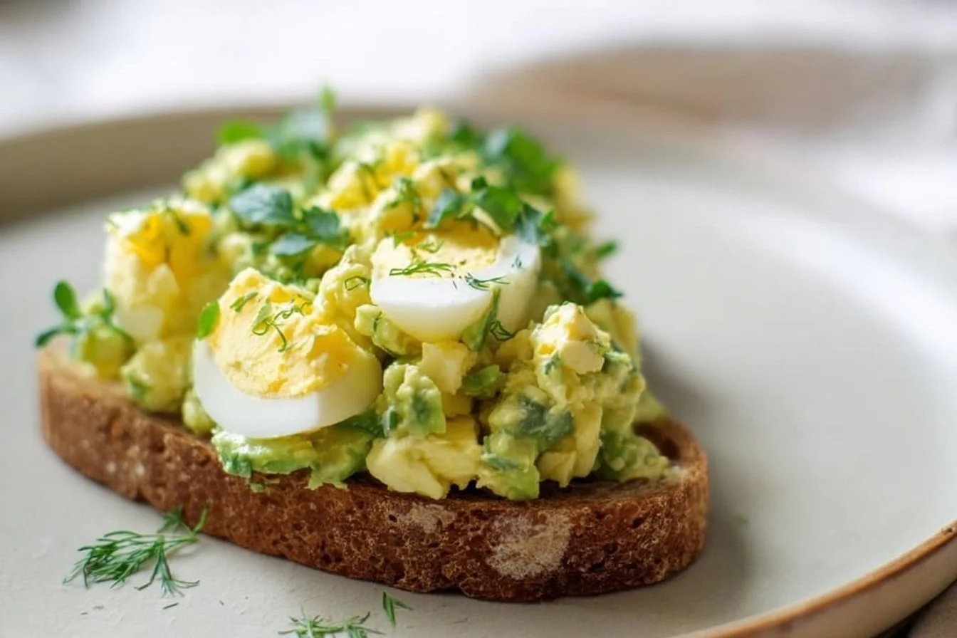 Simple & Zesty Mediterranean Avocado Egg Salad 4 Mediterranean avocado egg salad served in a bowl with fresh ingredients