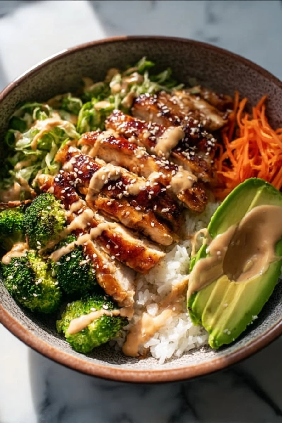 Sticky Chicken Bowls 4 Delicious Sticky Chicken Bowl with vibrant vegetables and flavorful sauce