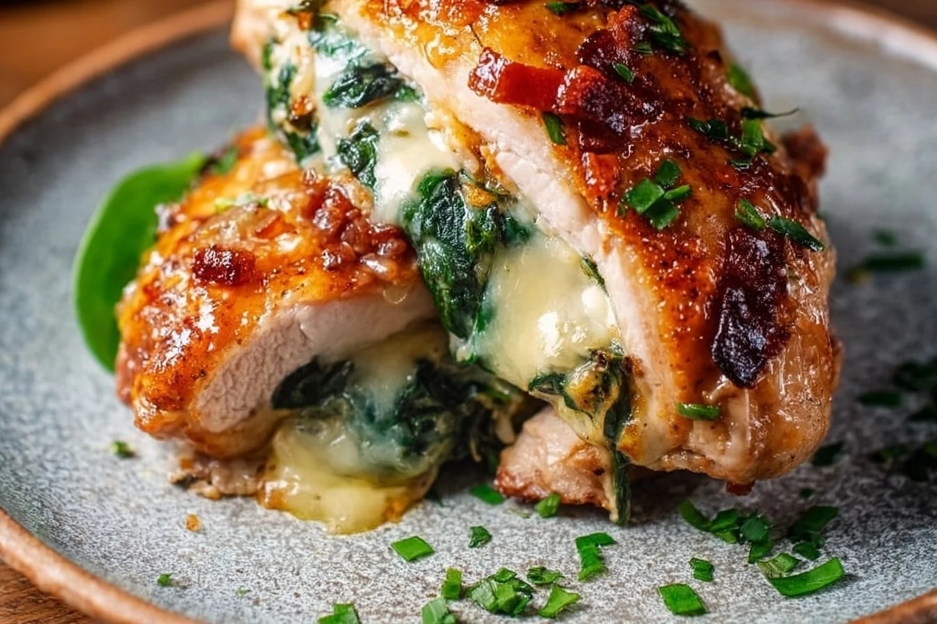 Stuffed Chicken Thighs 4 Delicious stuffed chicken thighs ready to serve on a plate