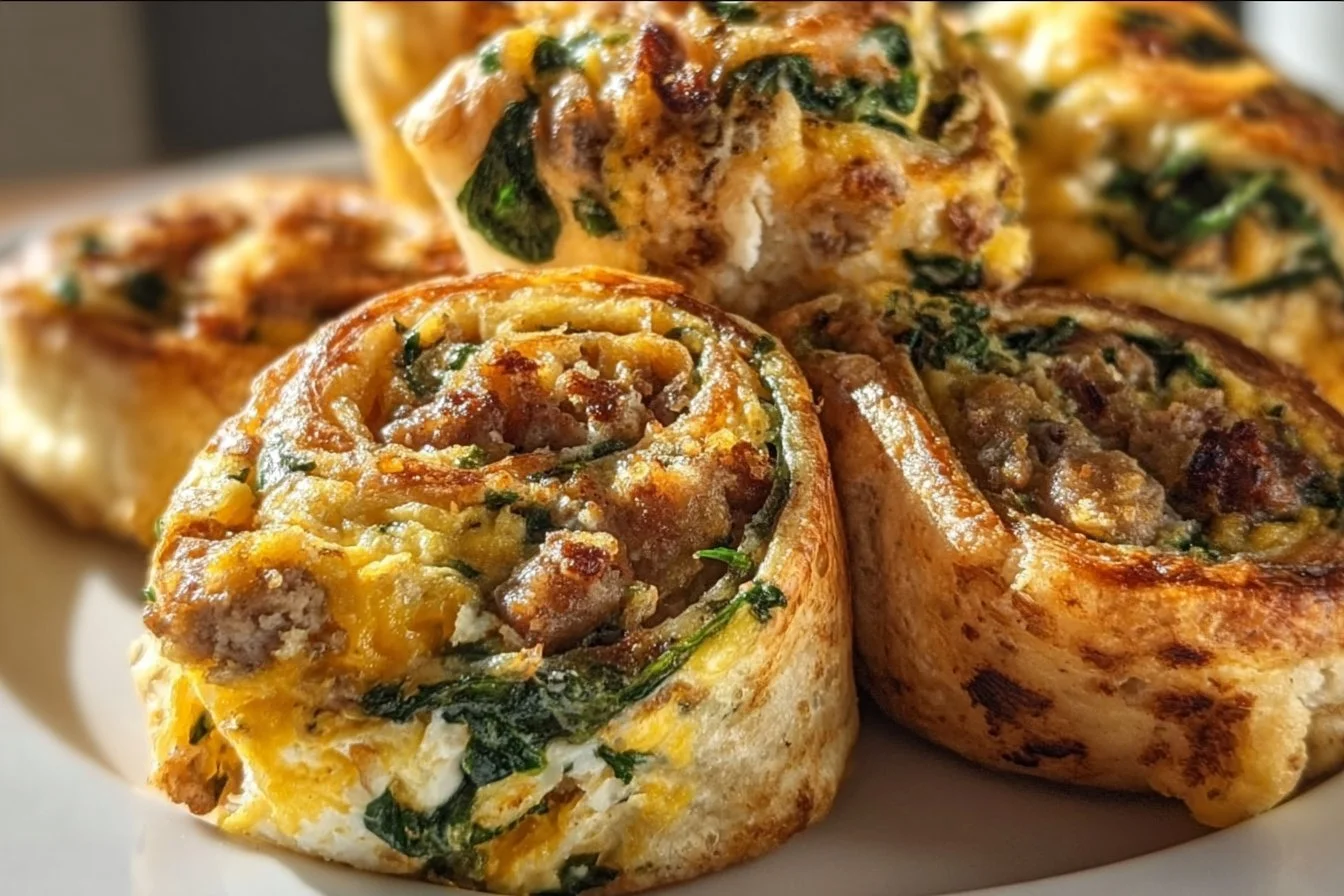 Delicious egg, sausage, and cheese breakfast rolls fresh out of the oven