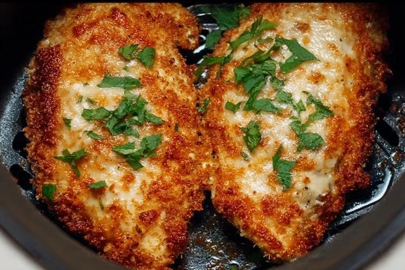 Air Fryer Chicken Parmesan 5 Delicious Air Fryer Chicken Parmesan served with marinara sauce and herbs
