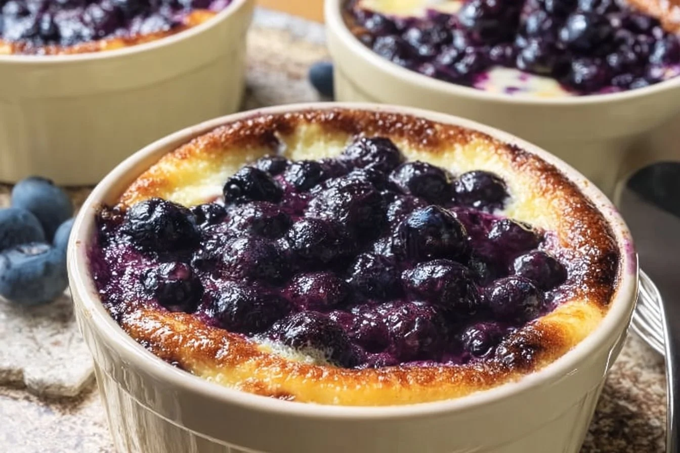 Delicious baked blueberry cottage cheese bowls served in rustic dishes
