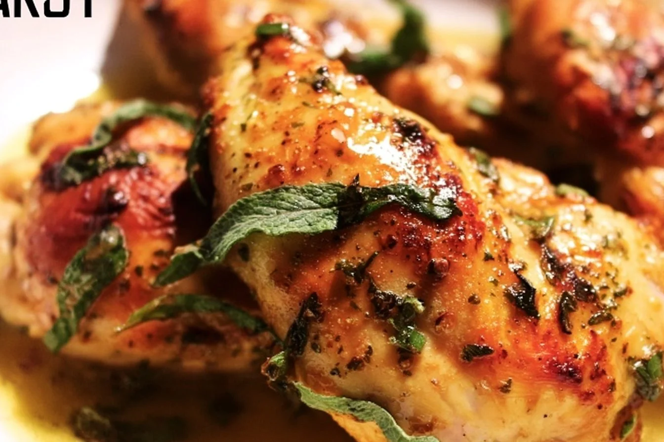 Deliciously baked chicken breast served with herbs and spices