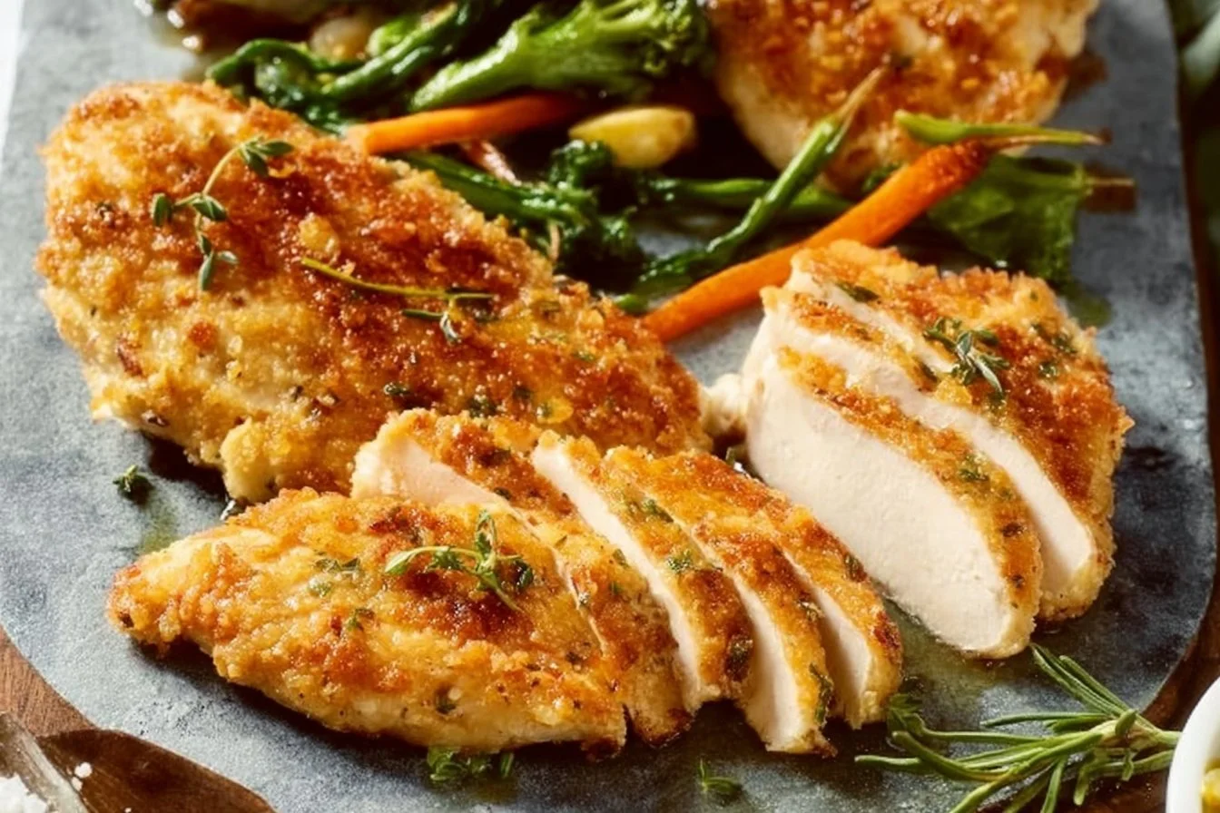 Delicious Baked Ranch Chicken served with vegetables