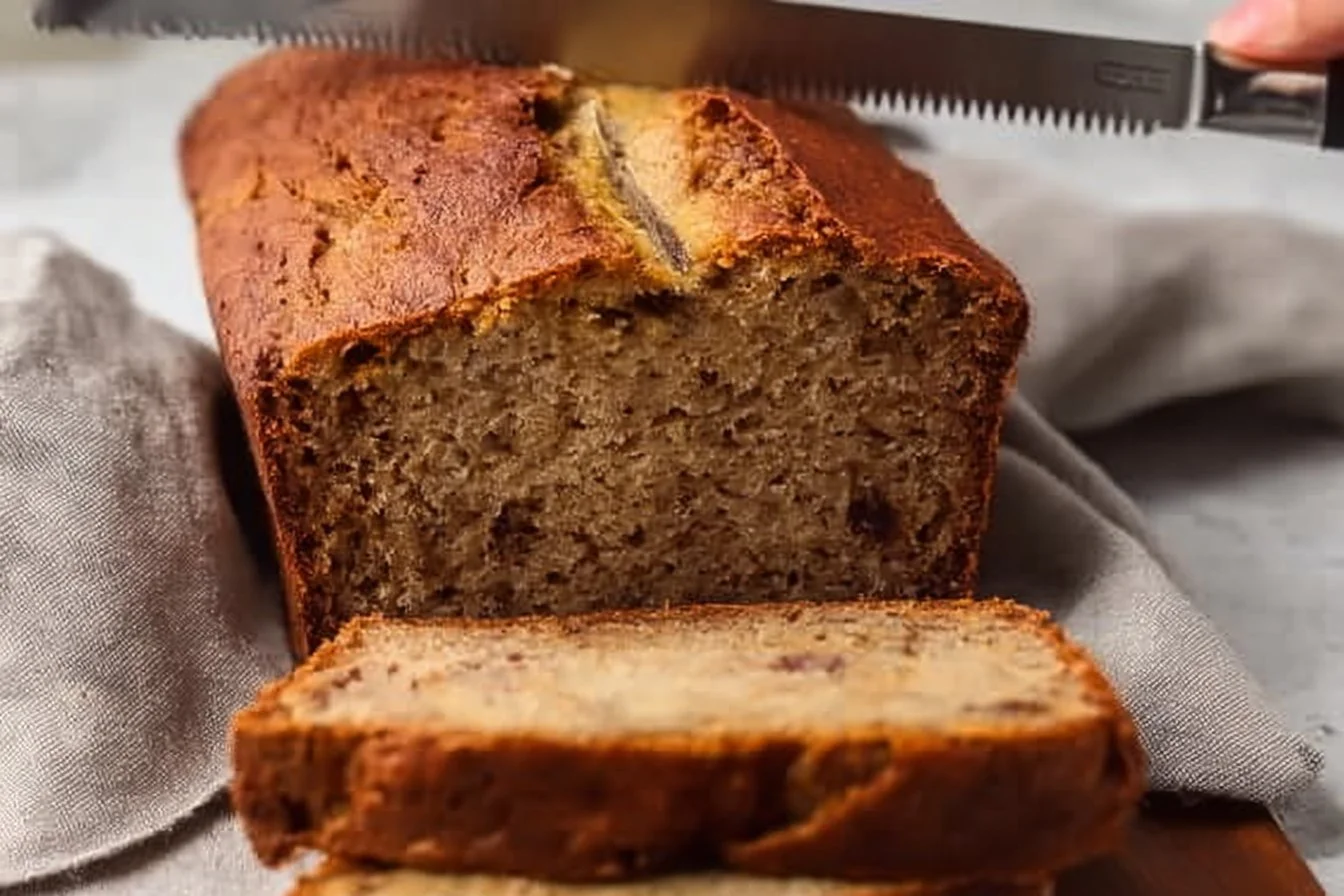 Deliciously baked best banana bread on a wooden table