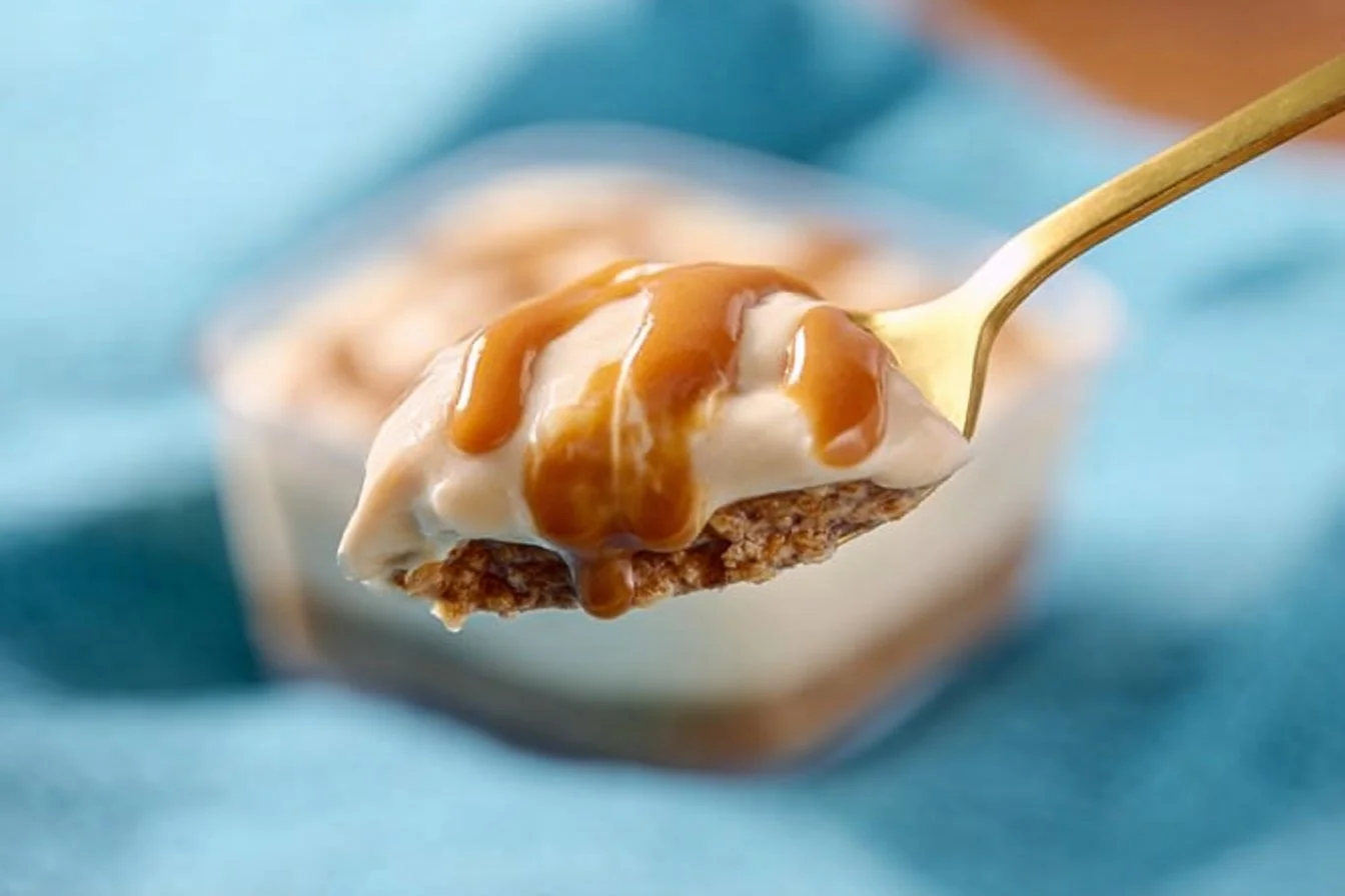 Delicious Breakfast Banoffee Pie Cheesecake with banana and caramel toppings