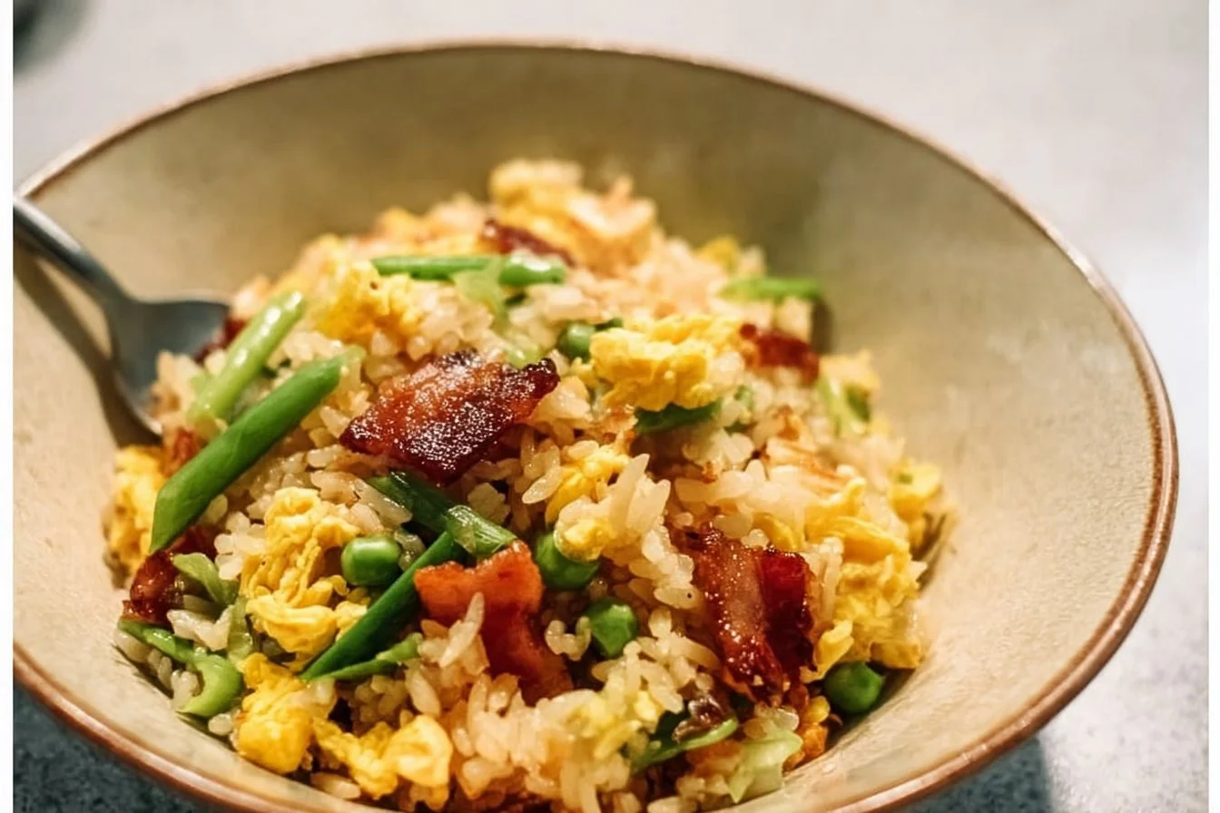 Breakfast Fried Rice 5 Delicious breakfast fried rice topped with vegetables and eggs