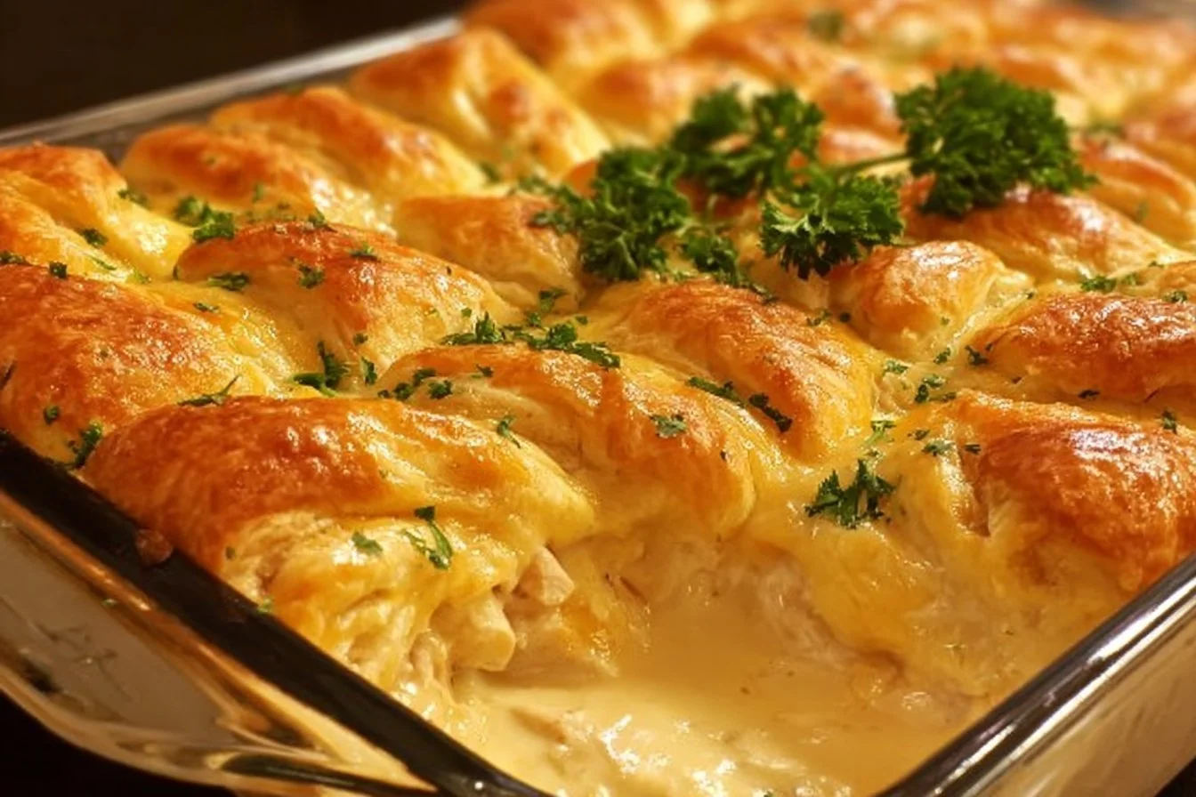 Cheesy Chicken Crescent Bake 4 Delicious cheesy chicken crescent bake ready to serve
