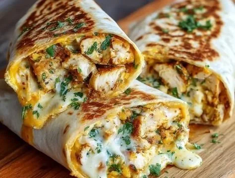 Delicious cheesy garlic chicken wraps prepared with fresh ingredients
