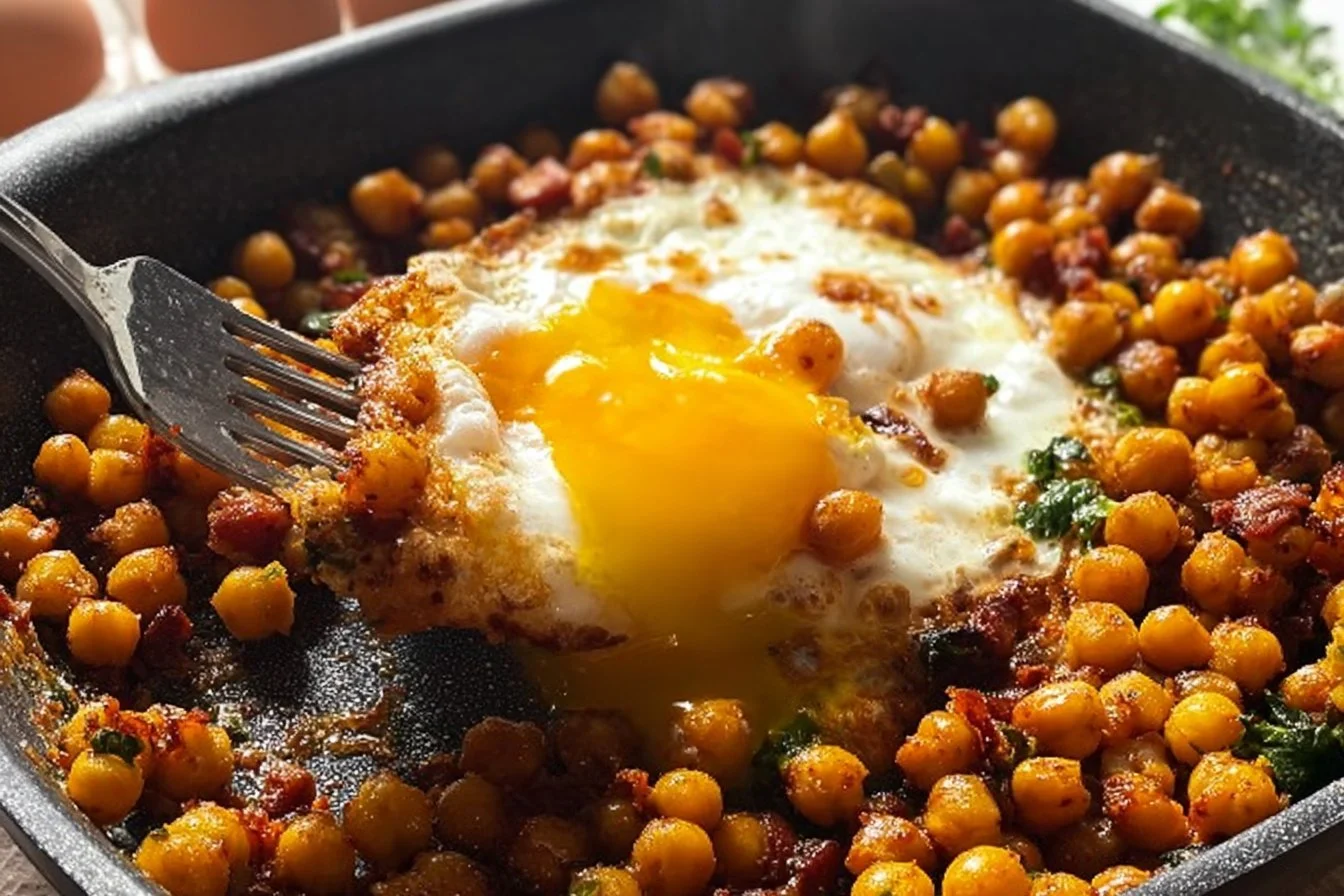 Chickpea Fried Eggs 5 Plate of chickpea fried eggs garnished with herbs and spices