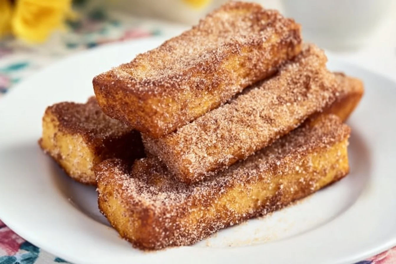 Delicious Cinnamon French Toast Sticks served on a plate with syrup
