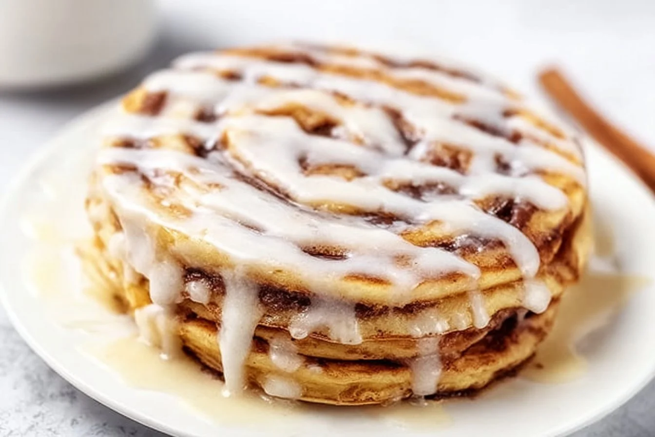 Cinnamon Roll Pancakes with Cream Cheese Glaze