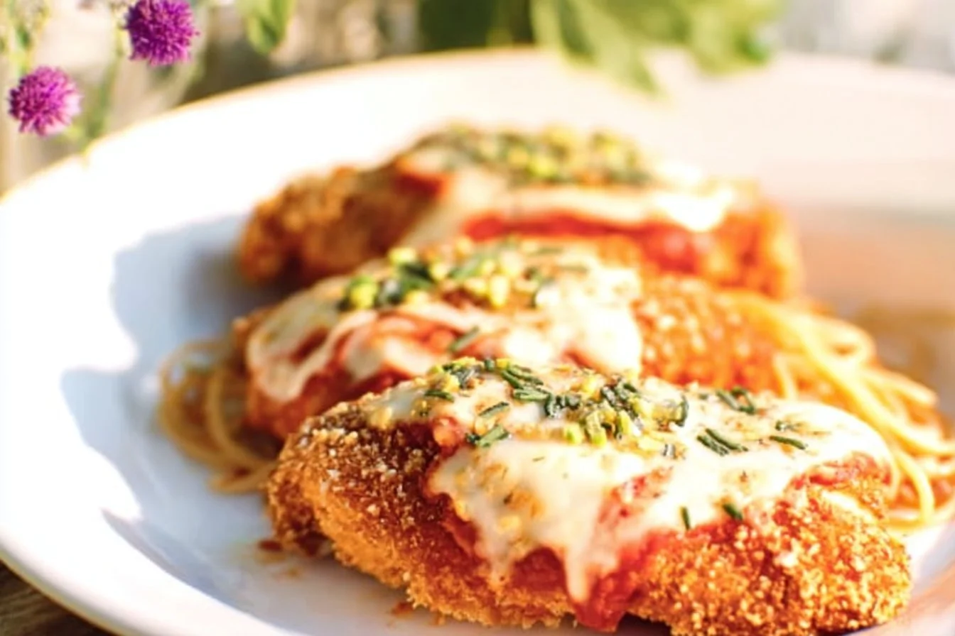 Classic Chicken Parmesan 4 Delicious classic Chicken Parmesan served with marinara sauce and cheese
