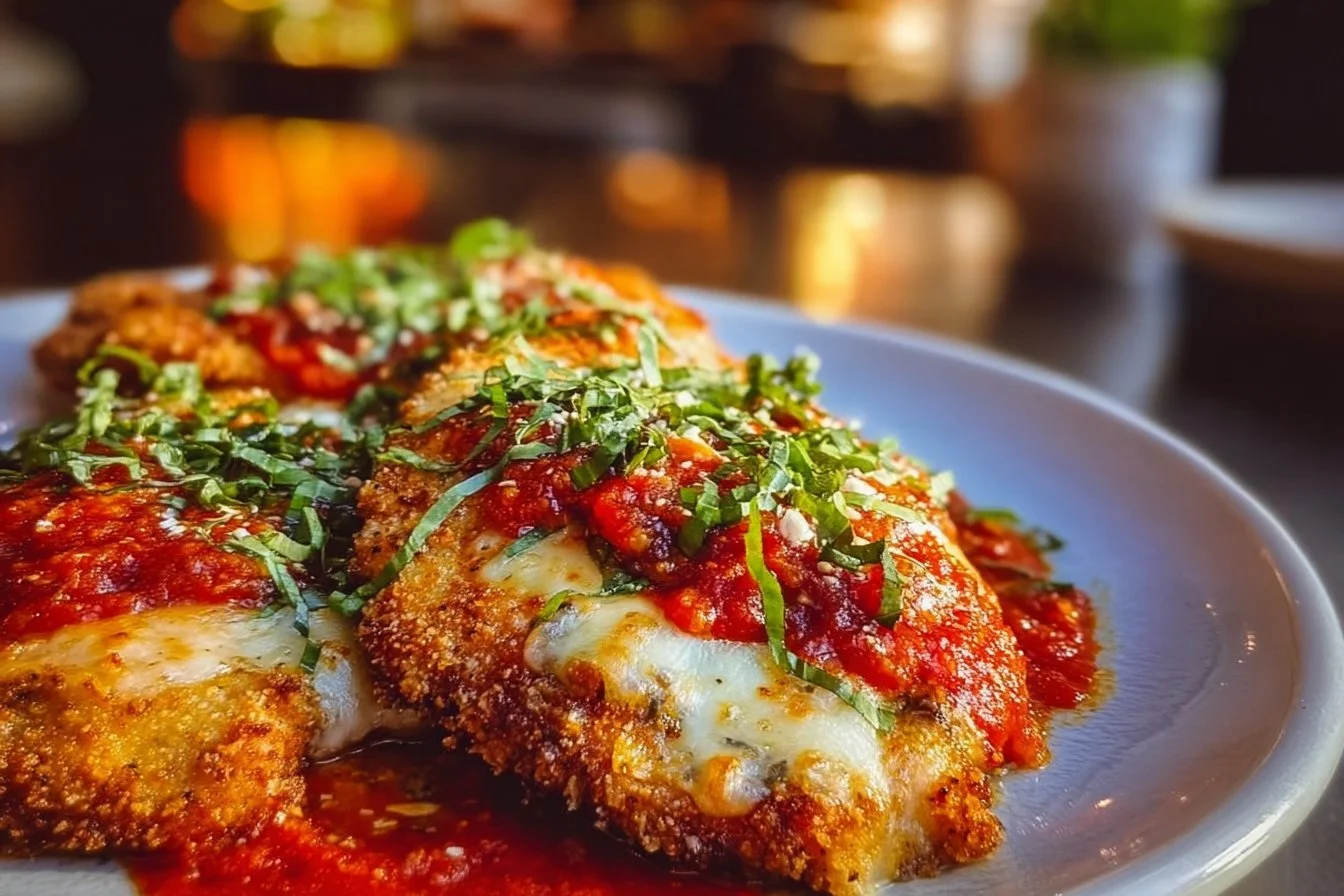 Classic Chicken Parmesan 4 Plate of classic chicken parmesan with marinara sauce and melted cheese