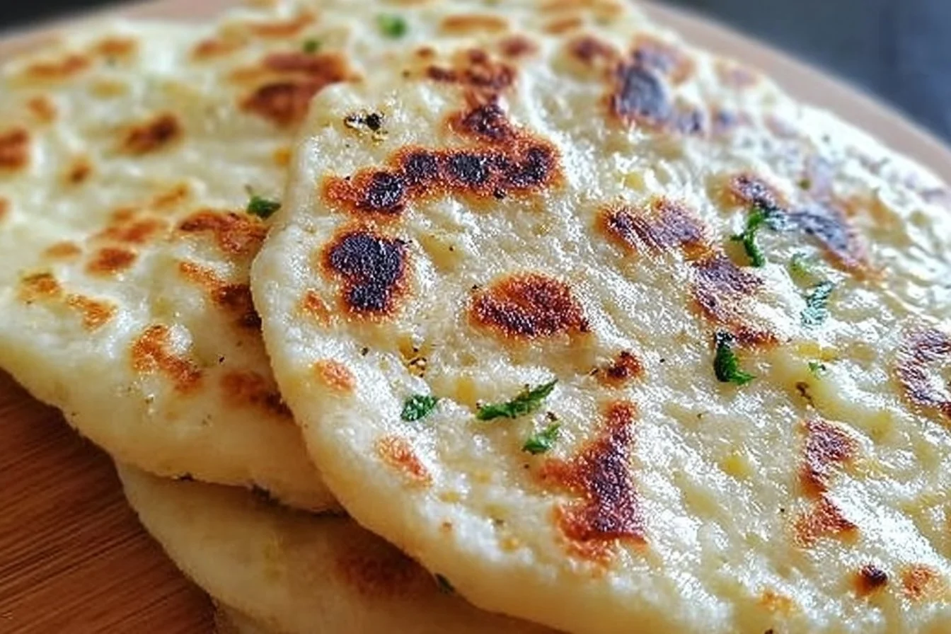 Cottage Cheese Flatbread 5 Cottage cheese flatbread topped with fresh ingredients and herbs.