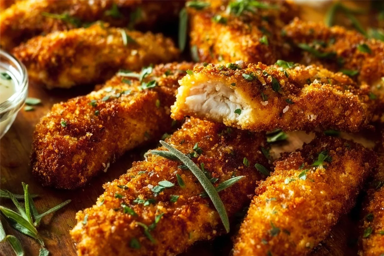 Crispy Crack Chicken Parmesan Tenders served with dipping sauce