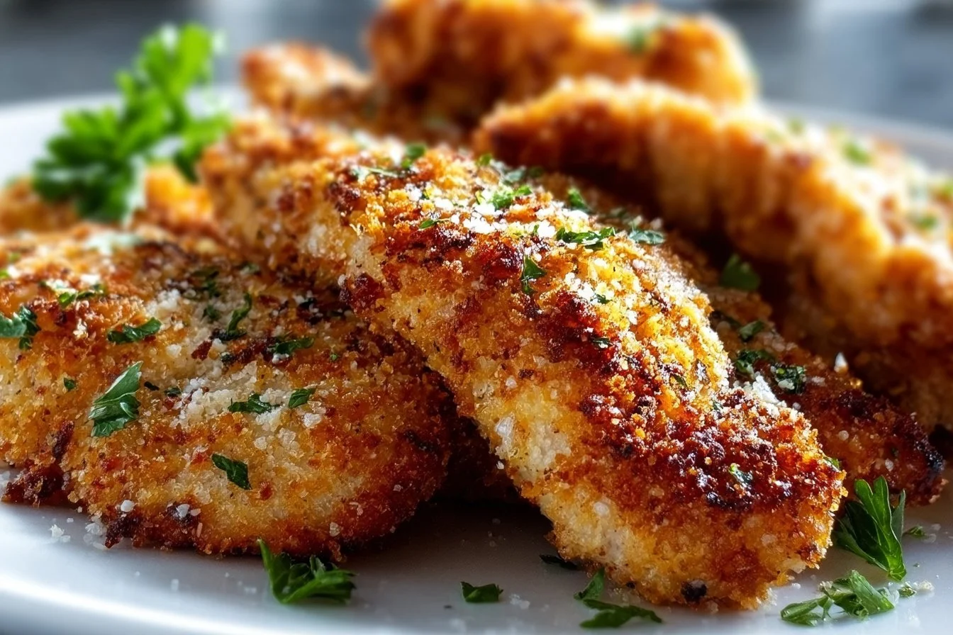 Crispy Oven-Baked Italian Parmesan Chicken served with herbs
