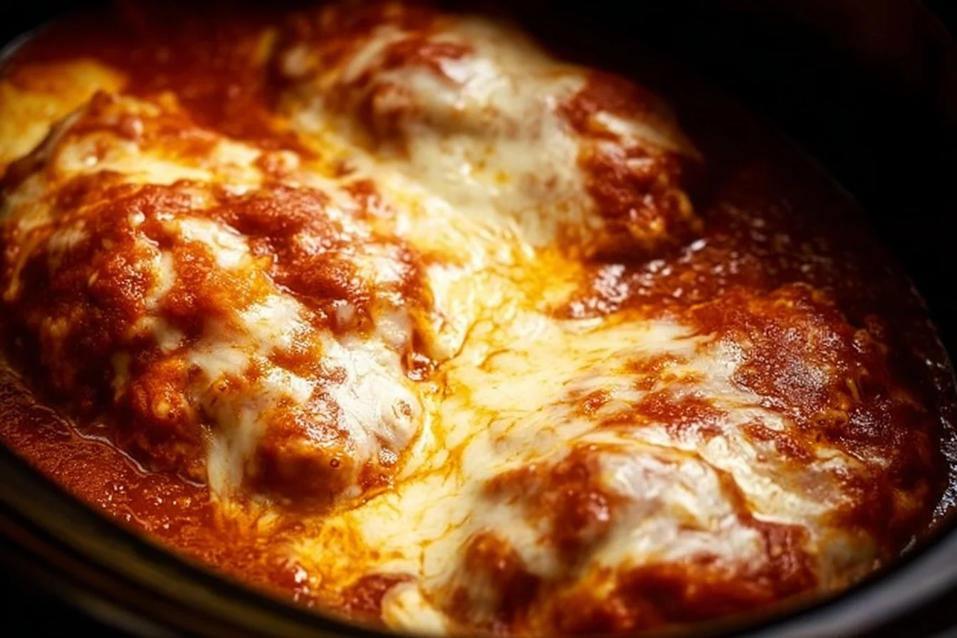 Crockpot Chicken Parmesan 4 Delicious Crockpot Chicken Parmesan served with pasta and herbs.