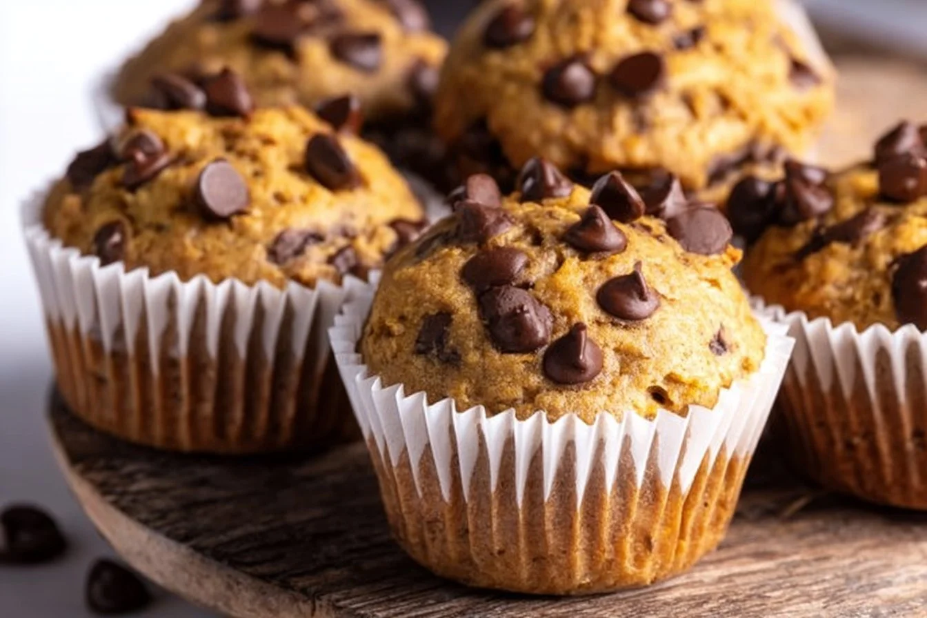 Delicious banana protein muffins on a wooden table ready to be enjoyed.