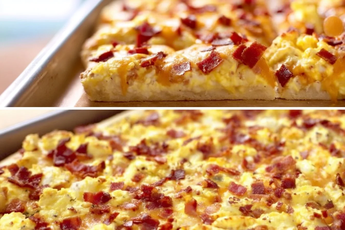 Easy Breakfast Pizza 4 Easy breakfast pizza topped with eggs, cheese, and fresh vegetables