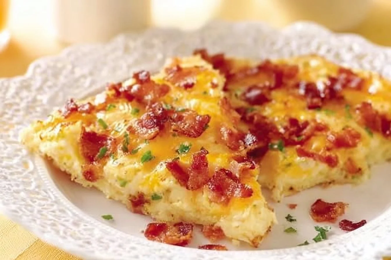 Easy Breakfast Pizza 4 Easy breakfast pizza topped with eggs, cheese, and vegetables.