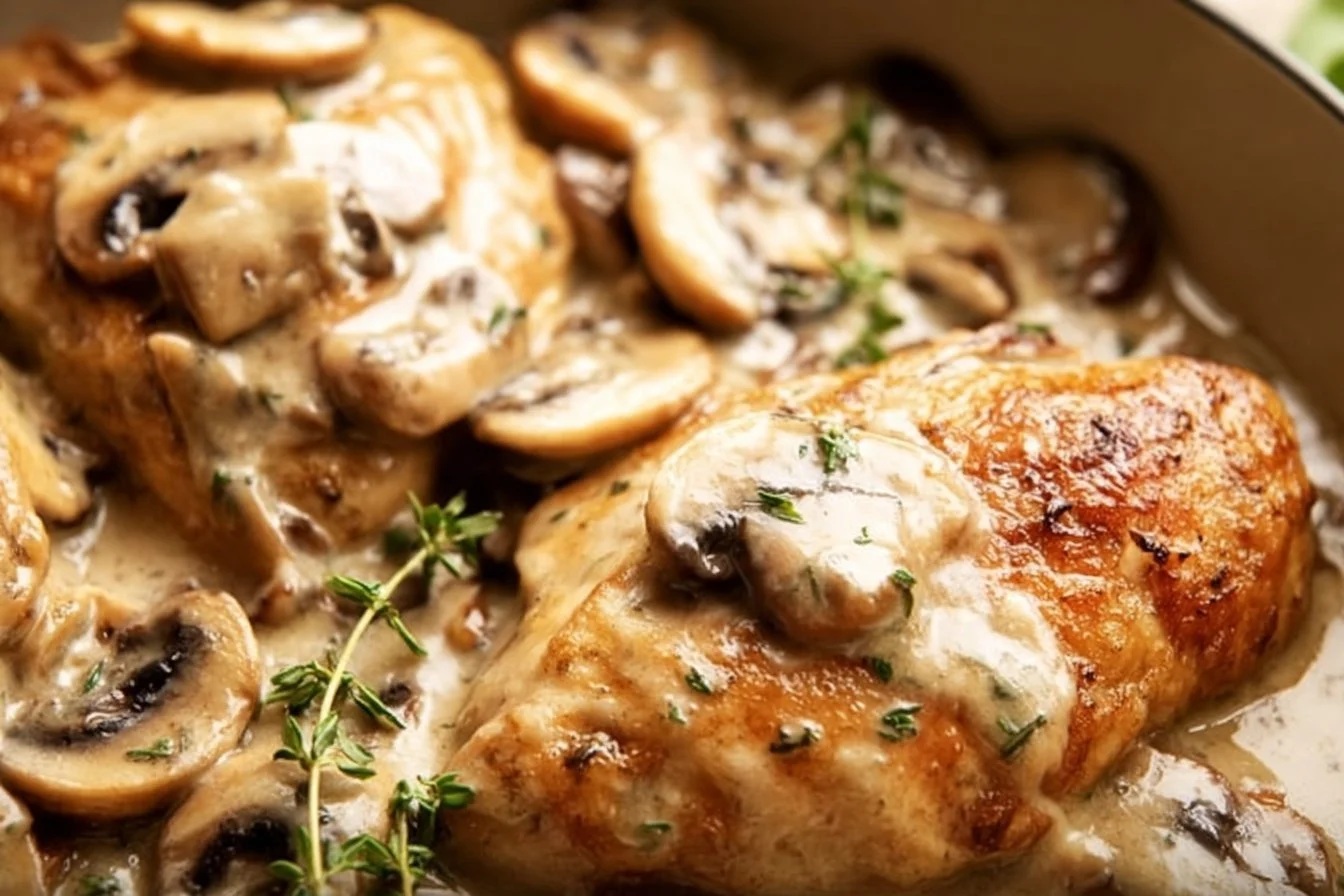 Easy Chicken Dinner with Garlic and Sautéed Mushrooms 4 Easy chicken dinner with garlic and sautéed mushrooms on a plate