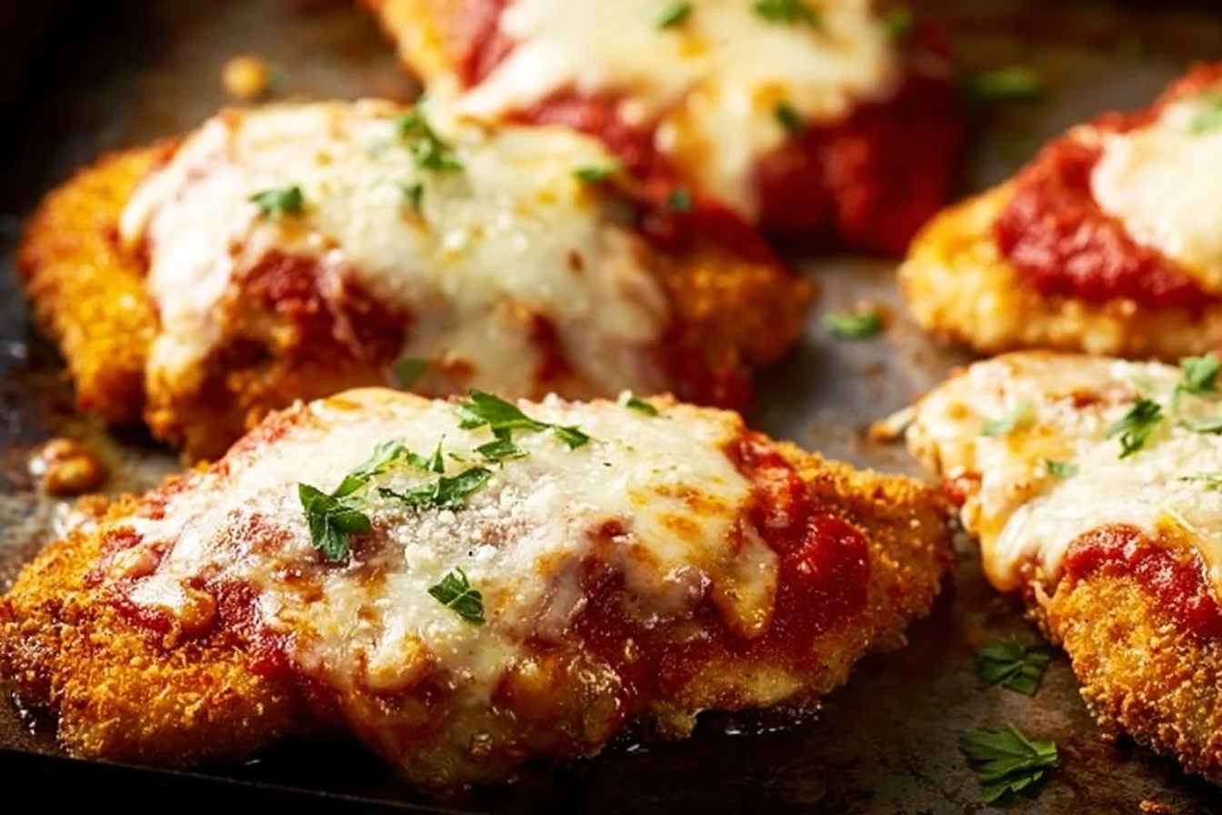 Easy Chicken Parmesan 5 Delicious easy chicken parmesan served with spaghetti and marinara sauce