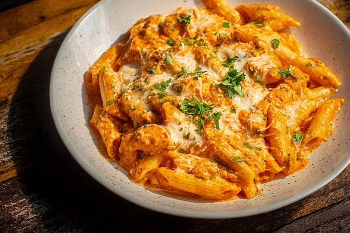 Delicious easy chicken parmesan pasta dish served in a bowl
