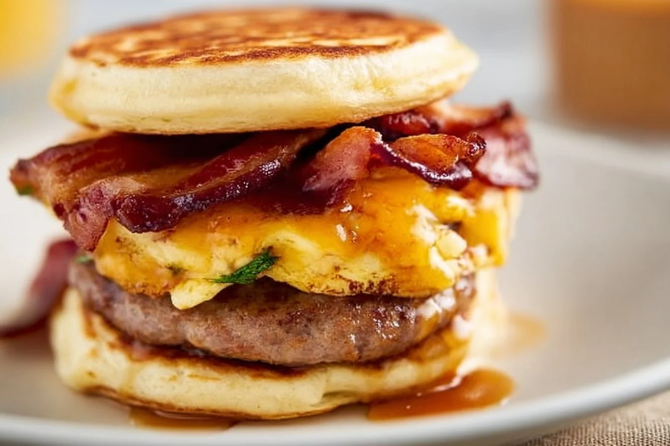 Homemade McGriddle breakfast sandwiches on a plate