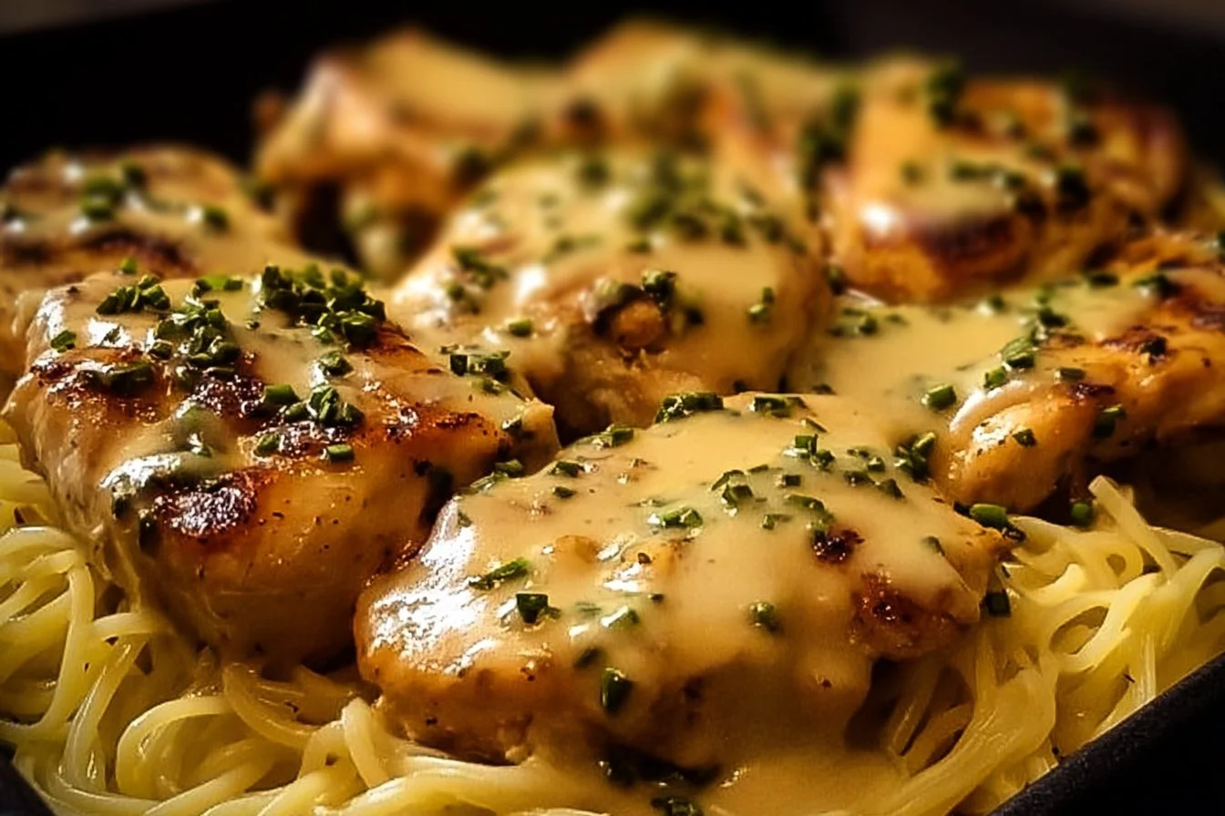 Easy One-Pan Chicken with Buttered Noodles 5 Delicious one-pan chicken served with buttered noodles on a plate